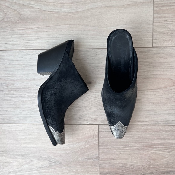 FREE PEOPLE brayden mules / black leather metal toe kick booties / size 37 - Picture 10 of 10